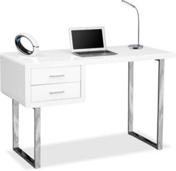 Homeology Harmonia Gloss White With Chrome Legs 2-Drawer Contemporary Home Office Luxury Computer Desk - thumbnail 2