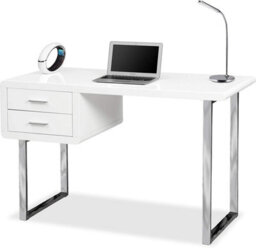 Homeology Harmonia Gloss White With Chrome Legs 2-Drawer Contemporary Home Office Luxury Computer Desk - thumbnail 1