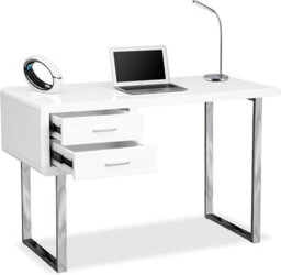 Homeology Harmonia Gloss White With Chrome Legs 2-Drawer Contemporary Home Office Luxury Computer Desk - thumbnail 4