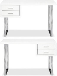 Homeology Harmonia Gloss White With Chrome Legs 2-Drawer Contemporary Home Office Luxury Computer Desk - thumbnail 6