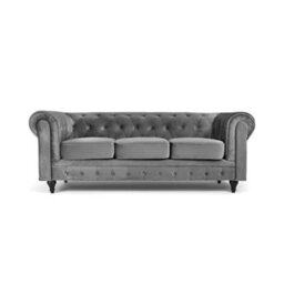 BlissFurniture Ltd Velvet Chesterfield 3 Seater Sofa Plush Velvet Upholstery Foam Seat Cushions Scroll Arms Button Studded Back In Cream - thumbnail 1
