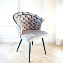 PureLifestyleWonders Designer Luxury Velvet Dining Chair With Black Legs In Grey Valencia