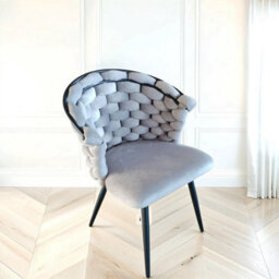 PureLifestyleWonders Designer Luxury Velvet Dining Chair With Black Legs In Grey Valencia - thumbnail 3