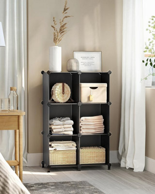 Songmics 6 Cube Storage Unit, Modular Plastic Cube Storage Organiser With Feet, Shoe Rack, With Rubber Mallet, Black - image 1