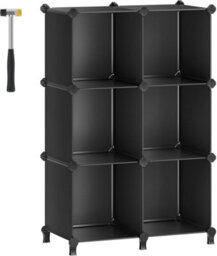 Songmics 6 Cube Storage Unit, Modular Plastic Cube Storage Organiser With Feet, Shoe Rack, With Rubber Mallet, Black - thumbnail 7