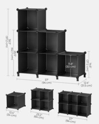 Songmics 6 Cube Storage Unit, Modular Plastic Cube Storage Organiser With Feet, Shoe Rack, With Rubber Mallet, Black - thumbnail 2