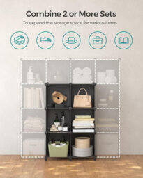 Songmics 6 Cube Storage Unit, Modular Plastic Cube Storage Organiser With Feet, Shoe Rack, With Rubber Mallet, Black - thumbnail 5