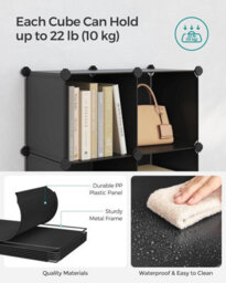 Songmics 6 Cube Storage Unit, Modular Plastic Cube Storage Organiser With Feet, Shoe Rack, With Rubber Mallet, Black - thumbnail 4