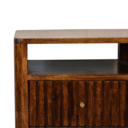 Wyld Haus Brisighella Slatted Retro Mango Wood Bedside Table 2 Drawers Open Shelf - thumbnail 5