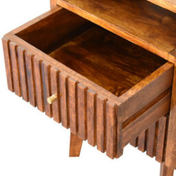 Wyld Haus Brisighella Slatted Retro Mango Wood Bedside Table 2 Drawers Open Shelf - thumbnail 7
