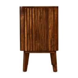 Wyld Haus Brisighella Slatted Retro Mango Wood Bedside Table 2 Drawers Open Shelf - thumbnail 9