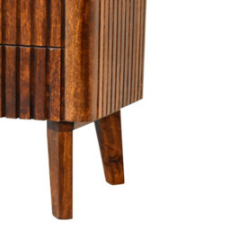 Wyld Haus Brisighella Slatted Retro Mango Wood Bedside Table 2 Drawers Open Shelf - thumbnail 8