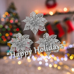 Clip On Poinsettia Christmas Decorations X 3 7. 5Cm Silver - thumbnail 4
