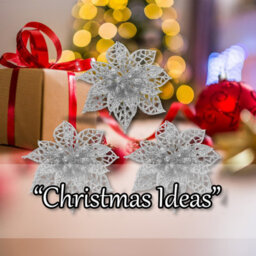 Clip On Poinsettia Christmas Decorations X 3 7. 5Cm Silver - thumbnail 5