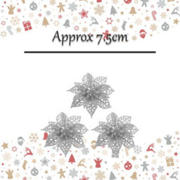 Clip On Poinsettia Christmas Decorations X 3 7. 5Cm Silver - thumbnail 2