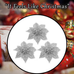 Clip On Poinsettia Christmas Decorations X 3 7. 5Cm Silver - thumbnail 7