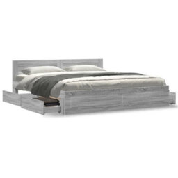 Berkfield Bed Frame With Headboard Without Mattress Grey Sonoma 180X200 Cm Super King - thumbnail 4