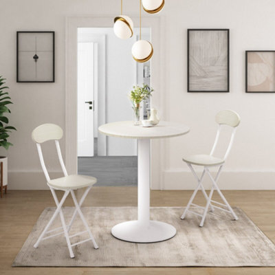 Living And Home White Round Coffee Table Dining Table With Metal Base Dia 590mm - image 1