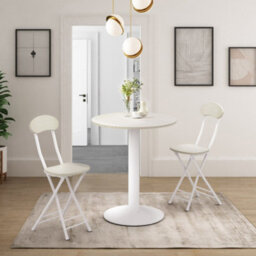 Living And Home White Round Coffee Table Dining Table With Metal Base Dia 590mm