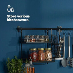 Kitchen Hanging Rack Black Fold Away Storage Shelf Rail Organiser - thumbnail 4