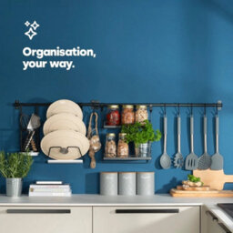 Kitchen Hanging Rack Black Fold Away Storage Shelf Rail Organiser - thumbnail 2