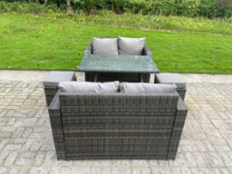 Fimous Rattan Garden Furniture Set 2 Seater Curved Arm Double Love Sofa Sofa Oblong Dining Table - thumbnail 3