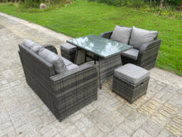 Fimous Rattan Garden Furniture Set 2 Seater Curved Arm Double Love Sofa Sofa Oblong Dining Table - thumbnail 2
