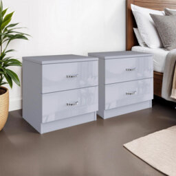 Fwstyle Chilton Pair Of 2 Drawer Bedside Tables Grey Gloss (H) 46 (W) 45 (D) 40Cm - thumbnail 1