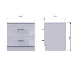 Fwstyle Chilton Pair Of 2 Drawer Bedside Tables Grey Gloss (H) 46 (W) 45 (D) 40Cm - thumbnail 5