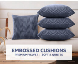 Ameha Charcoal Embossed Velvet Cushion Cover Pack Of 4, Soft Anti Allergic Zip Closure, 18X18 Inch
