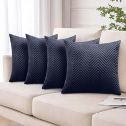 Ameha Charcoal Embossed Velvet Cushion Cover Pack Of 4, Soft Anti Allergic Zip Closure, 18X18 Inch - thumbnail 2