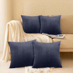 Ameha Charcoal Embossed Velvet Cushion Cover Pack Of 4, Soft Anti Allergic Zip Closure, 18X18 Inch - thumbnail 6