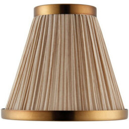 "6"" Luxury Round Tapered Lamp Shade Beige Pleated Organza Fabric & Antique Brass"