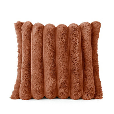 Velosso Faux Fur Effect Zip Closure Sofa Cushion - Decorative For Modern Decor And Cosy Look - Orange