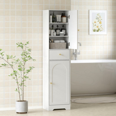 Homcom Tall Bathroom Storage Cabinet With Arch Doors Adjustable Shelf White - image 1
