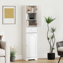 Homcom Tall Bathroom Storage Cabinet With Arch Doors Adjustable Shelf White - thumbnail 8