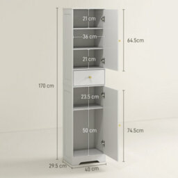 Homcom Tall Bathroom Storage Cabinet With Arch Doors Adjustable Shelf White - thumbnail 3