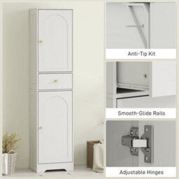 Homcom Tall Bathroom Storage Cabinet With Arch Doors Adjustable Shelf White - thumbnail 7