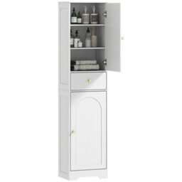 Homcom Tall Bathroom Storage Cabinet With Arch Doors Adjustable Shelf White - thumbnail 2