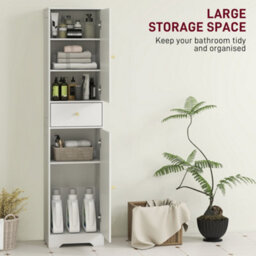 Homcom Tall Bathroom Storage Cabinet With Arch Doors Adjustable Shelf White - thumbnail 4