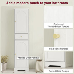 Homcom Tall Bathroom Storage Cabinet With Arch Doors Adjustable Shelf White - thumbnail 6