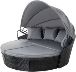 Evre Black Bali Day Bed Outdoor Garden Furniture Set With Canopy & Cover - Inc Weekend Delivery - thumbnail 1