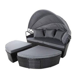 Evre Black Bali Day Bed Outdoor Garden Furniture Set With Canopy & Cover - Inc Weekend Delivery - thumbnail 3