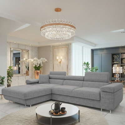Torezio Mini L Shaped Sofa Bed With Adjustable Headrests Storage Dolfn Mechanism 280X170X70-90Cm Grey Melange Left - image 1