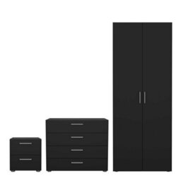 Wyld Haus Wilde Black 3-Piece Bedroom Set - 2-Drawer Bedside, 4-Drawer Chest, 2-Door Wardrobe - thumbnail 2