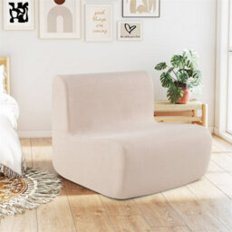 Comfy Bean Bag Chair With Soft Velvet Cover Easy Care Floor Sofa Beige - thumbnail 3