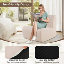 Comfy Bean Bag Chair With Soft Velvet Cover Easy Care Floor Sofa Beige - thumbnail 4