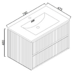 FNX Bathrooms Fluted Square 800 Wall Mounted Vanity Unit & Basin Set - Oak Cabinet With Matte White Polymarble Basin - thumbnail 6