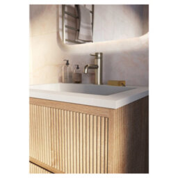 FNX Bathrooms Fluted Square 800 Wall Mounted Vanity Unit & Basin Set - Oak Cabinet With Matte White Polymarble Basin - thumbnail 3