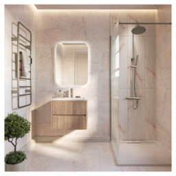 FNX Bathrooms Fluted Square 800 Wall Mounted Vanity Unit & Basin Set - Oak Cabinet With Matte White Polymarble Basin - thumbnail 5